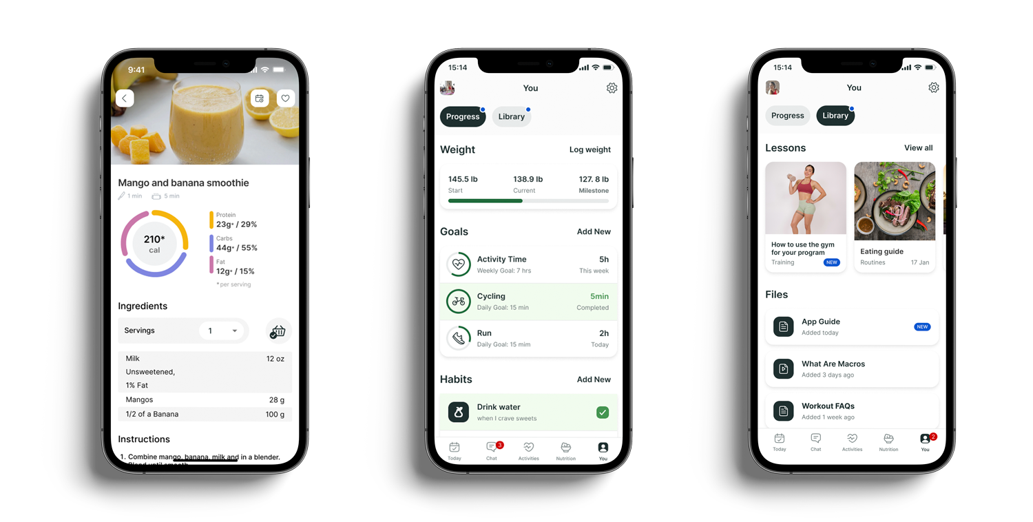 A mockup of the coaching app showcasing the different features.